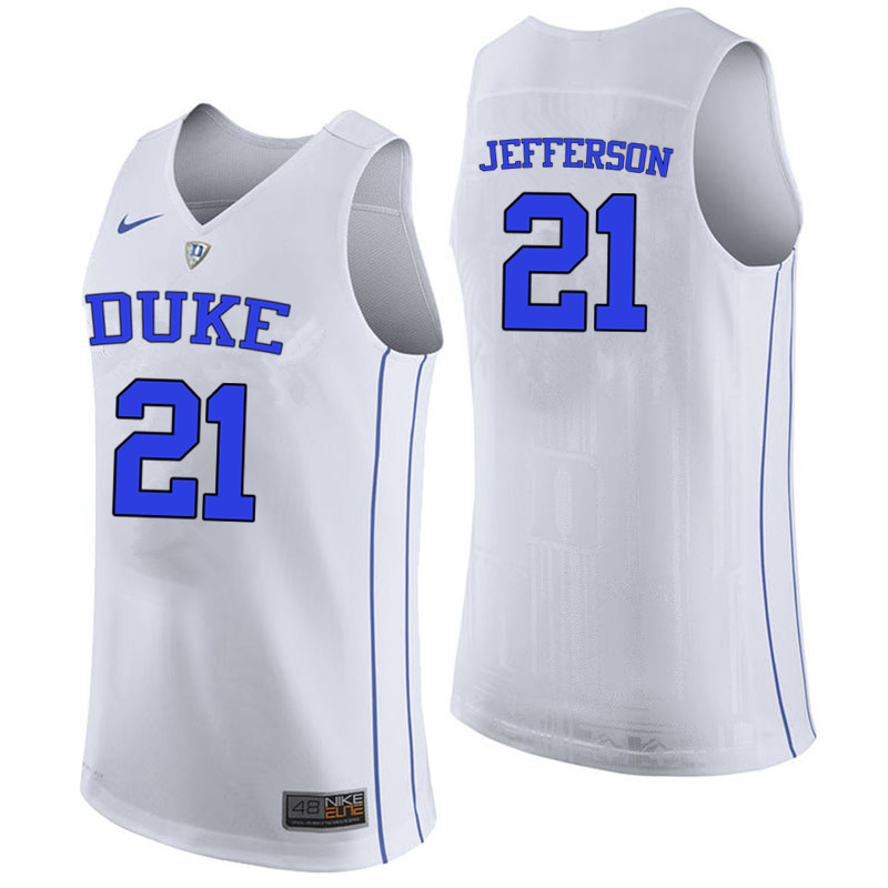 Duke Blue Devils #21 Amile Jefferson College Basketball Jerseys-White